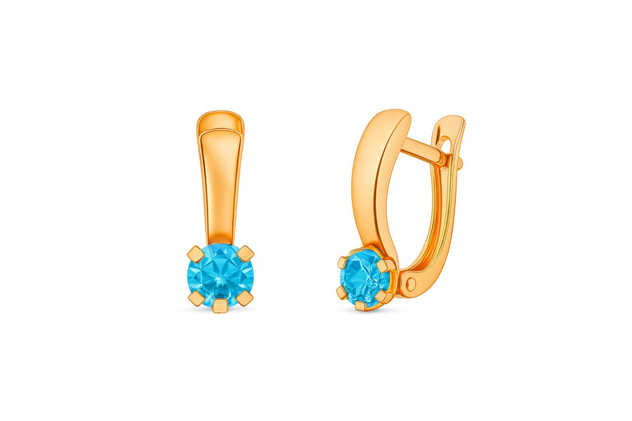 Auksiniai auskarai su žydrais cirkoniais