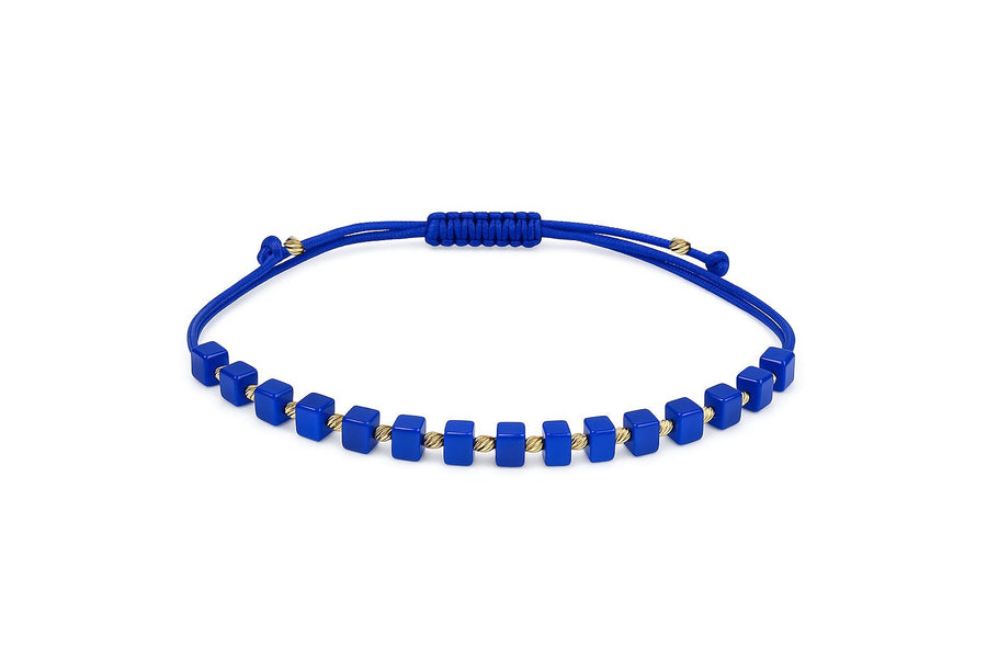 Blue thread bracelet with onyx and gold