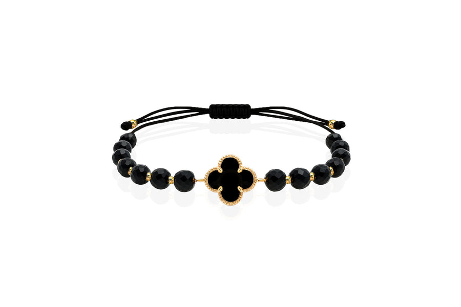 Juodo siūlo apyrankė su auksu ir oniksais