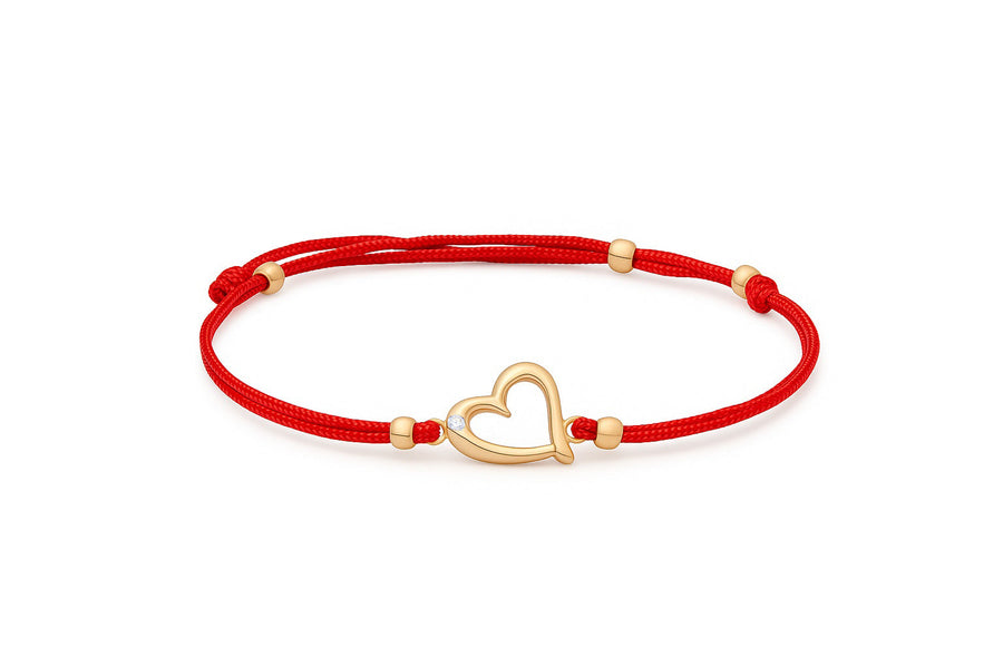 Raudono siūlo apyrankė su auksiniu cirkonio pakabuku