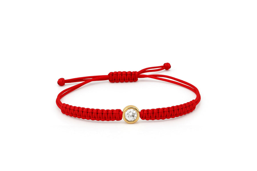 Raudono siūlo apyrankė su auksiniu cirkonio pakabuku