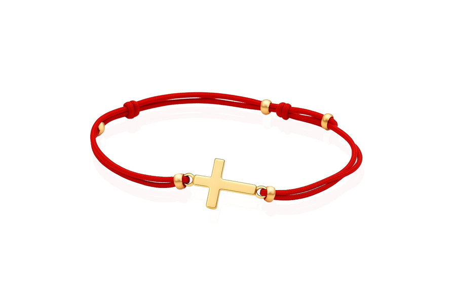 Raudono siūlo apyrankė su auksiniu pakabuku