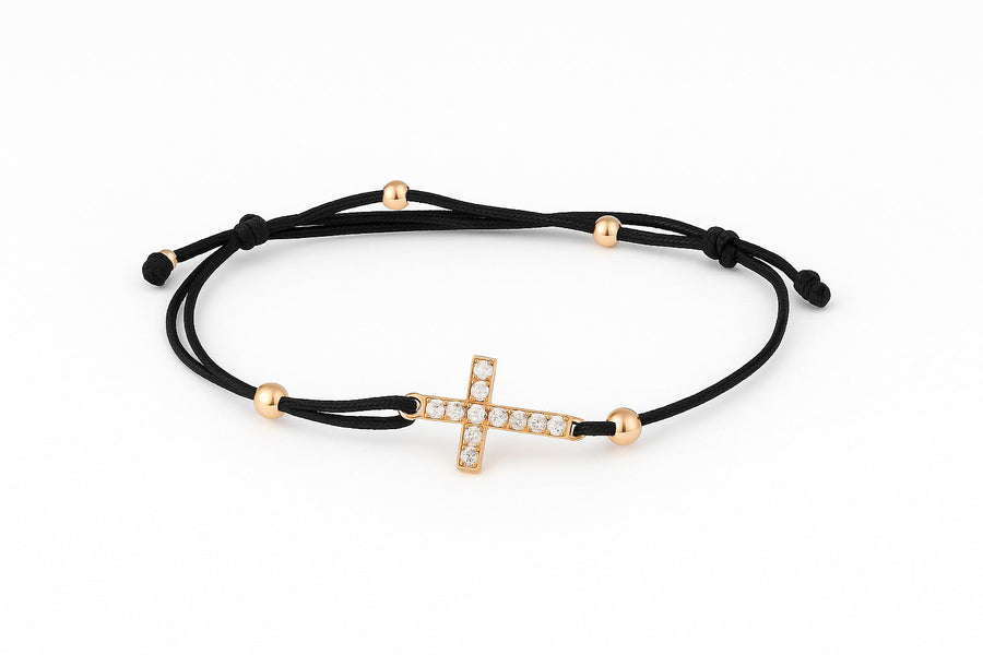 Juodo siūlo apyrankė su auksiniu cirkonio pakabuku