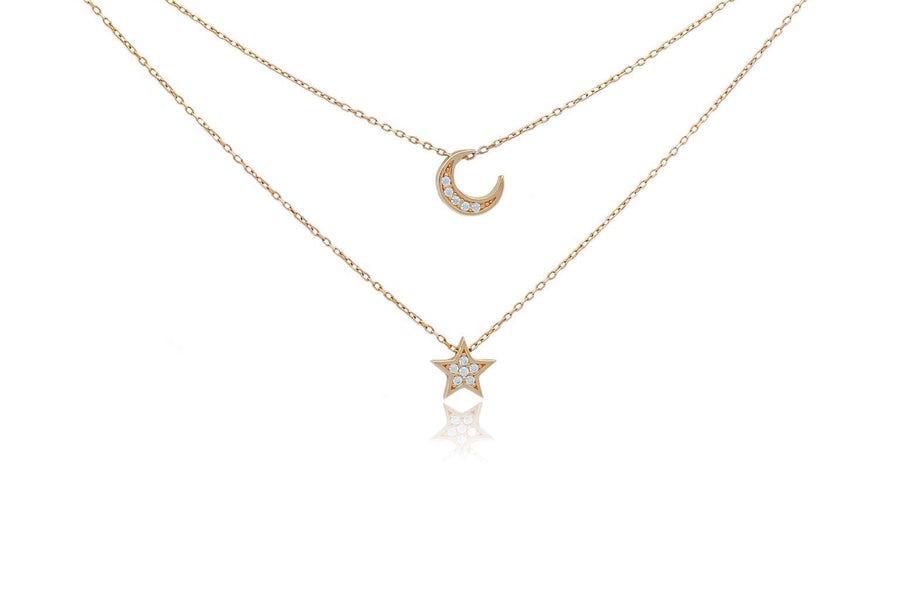 Auksinė dviguba grandinėlė su cirkonio pakabukais