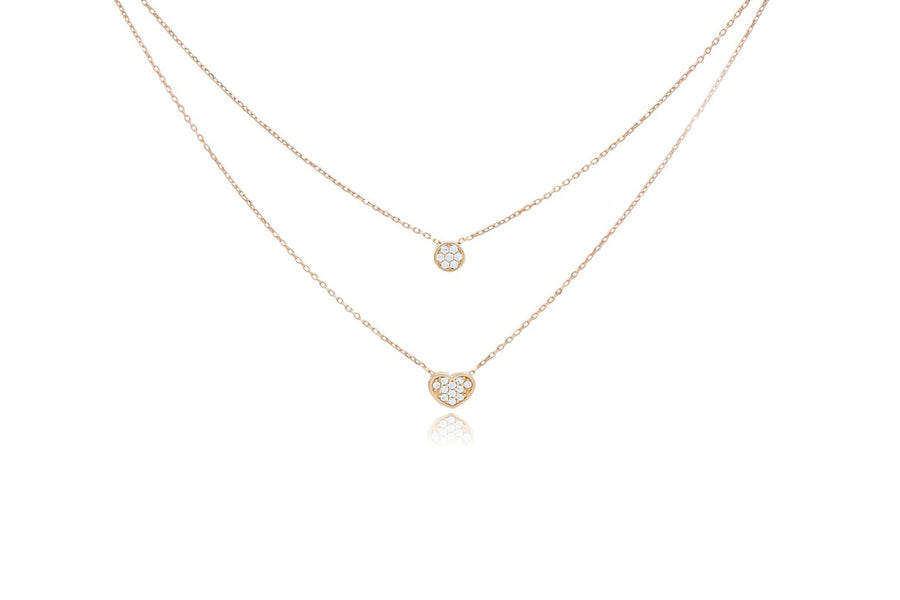 Auksinė dviguba grandinėlė su cirkonio pakabukais