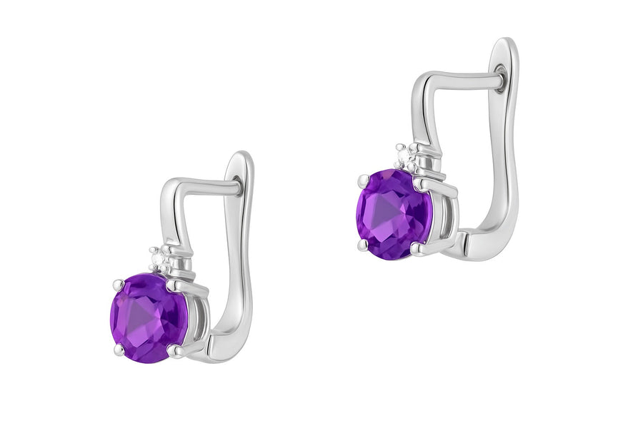 Auksiniai auskarai su ametistais su deimantais